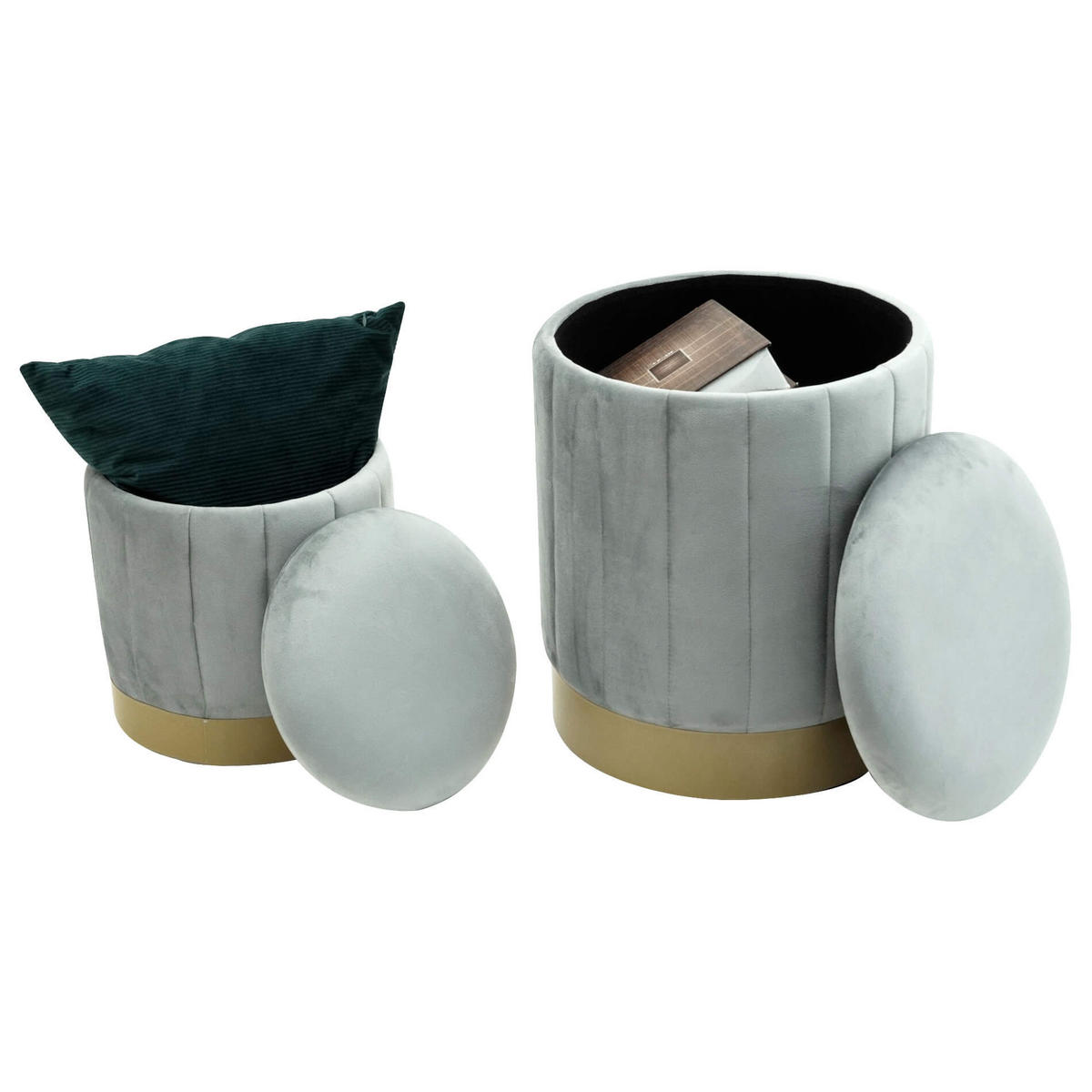 POUF 2er Set Grau 35,5/35,5/44 cm - Grau, Textil (35.5/44/35.5cm) - Mobili Rebecca