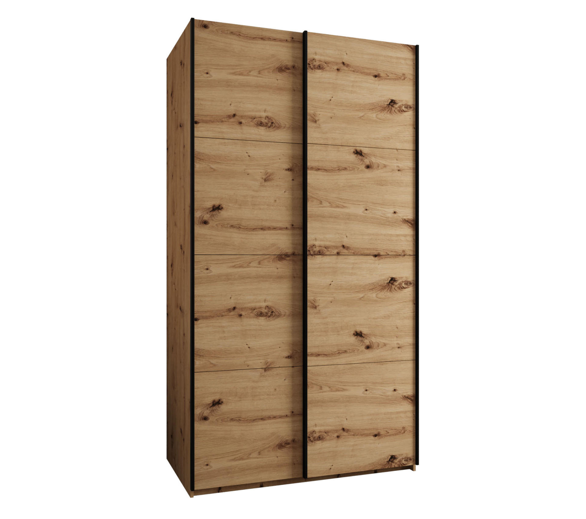 Abiks Möbel Schwebetürenschrank Eiche Artisan, Eiche Artisan, Schwarz 130x245x64 cm