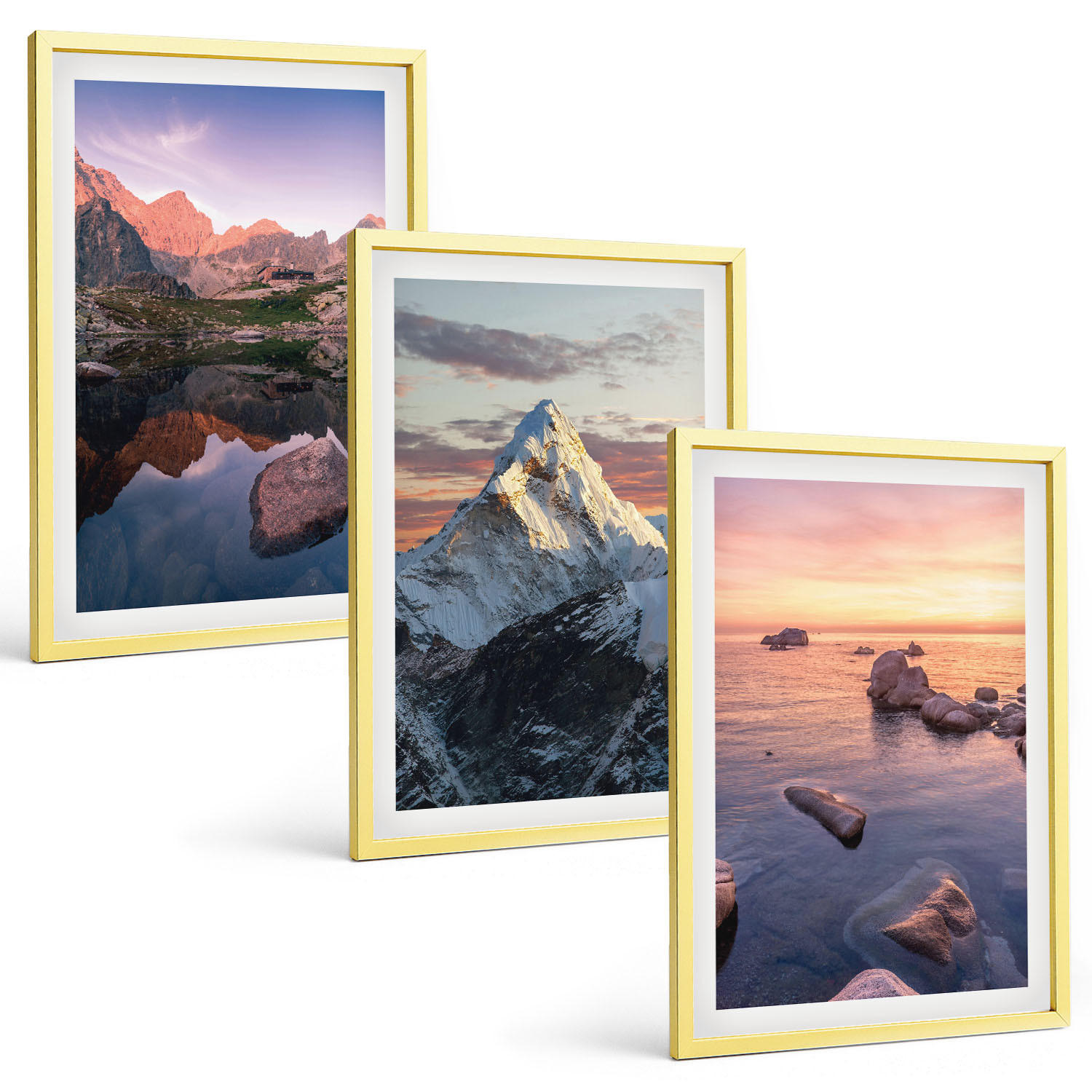 BILDER SET 3er Set - 40x60 cm Goldrahmen - Berglandschaften im Hintergrund - Goldfarben, Kunststoff (40/60cm) - TULUP