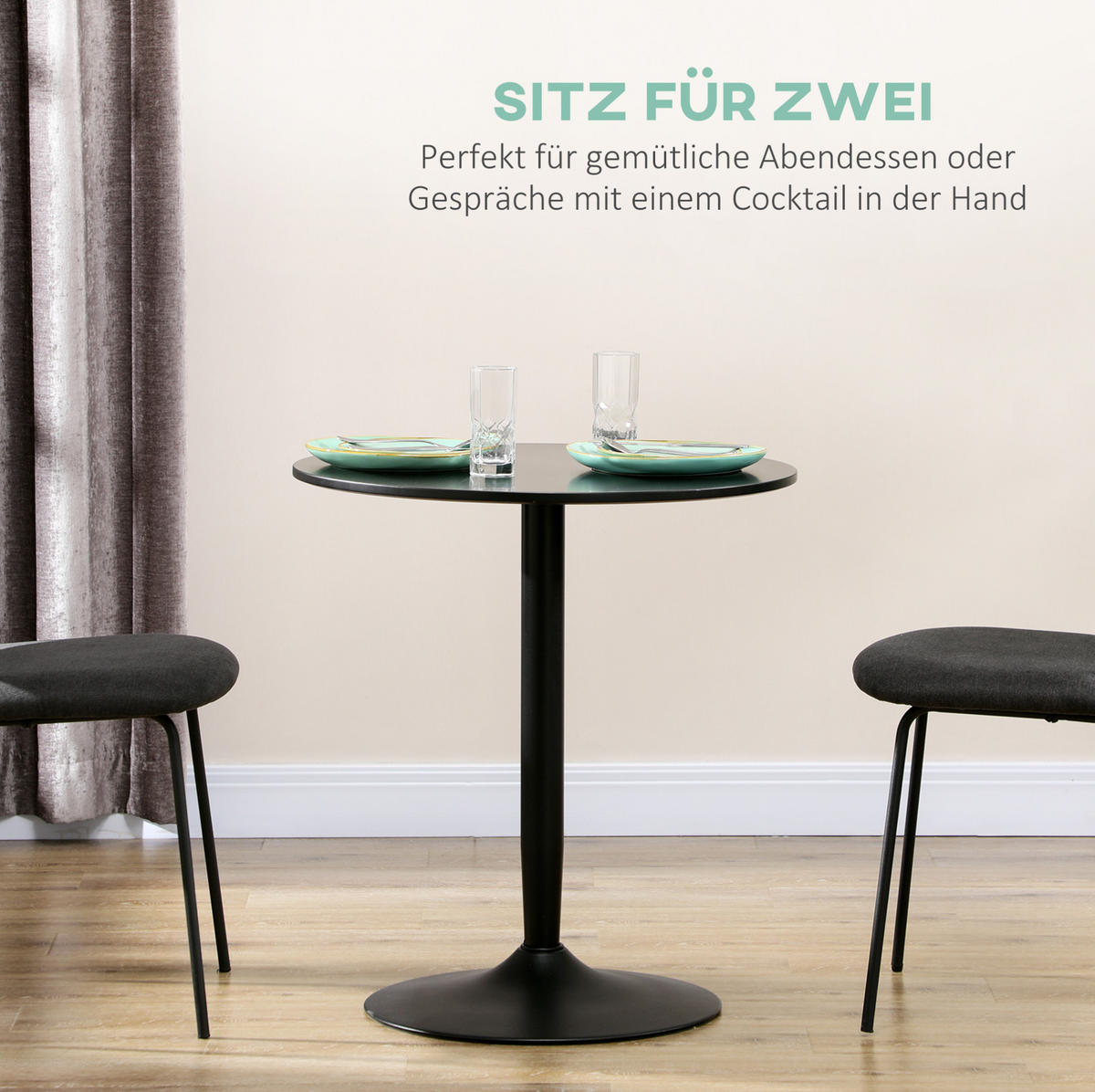 ESSTISCH 70/75 cm in Schwarz mit Stahlgestell, platzsparend - Schwarz, Metall (70/70/75cm) - Flora Grace