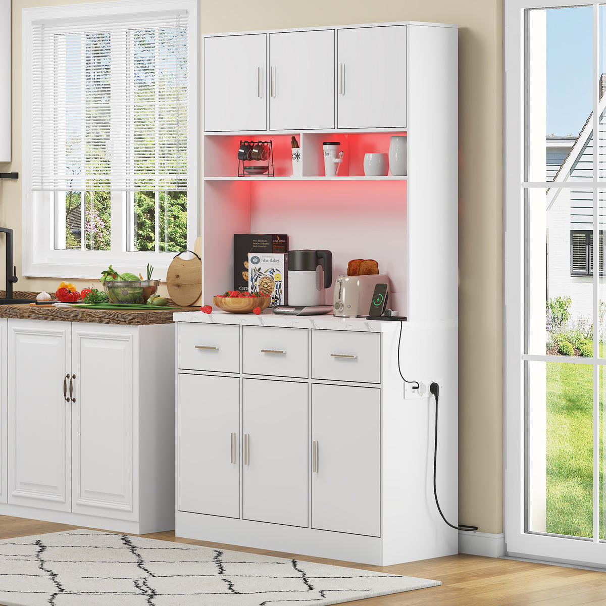 BUFFET 100/40/180 cm aus MDF mit LED-Beleuchtung und Steckdosenleiste Weiß - Weiß, Holzwerkstoff (100/180/40cm) - Modenvie