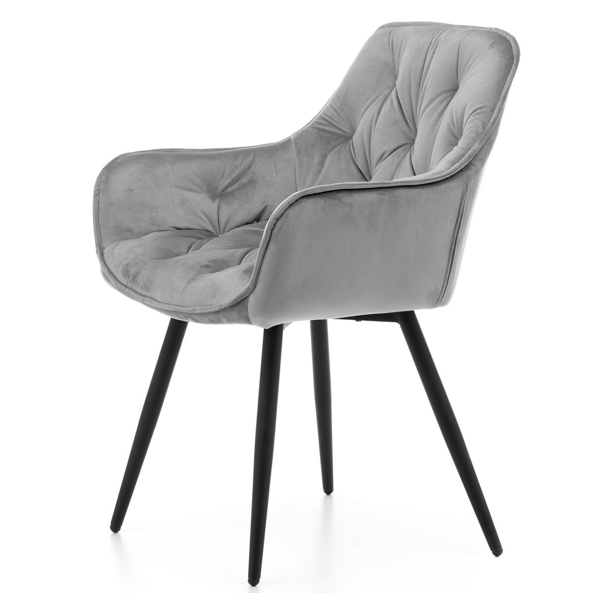 STUHL SIENA gepolstert mit Steppung - hellgrau schwarze Beine - Samt Velours - Hellgrau/Schwarz, Textil/Metall (58/87/61cm) - NEW HOME