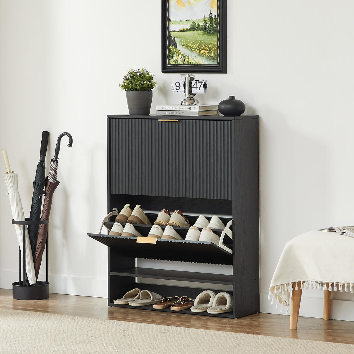 SCHUHSCHRANK Schwarz 80/24/102 cm - Schwarz, Holzwerkstoff (80/102/24cm) - PANGIVO