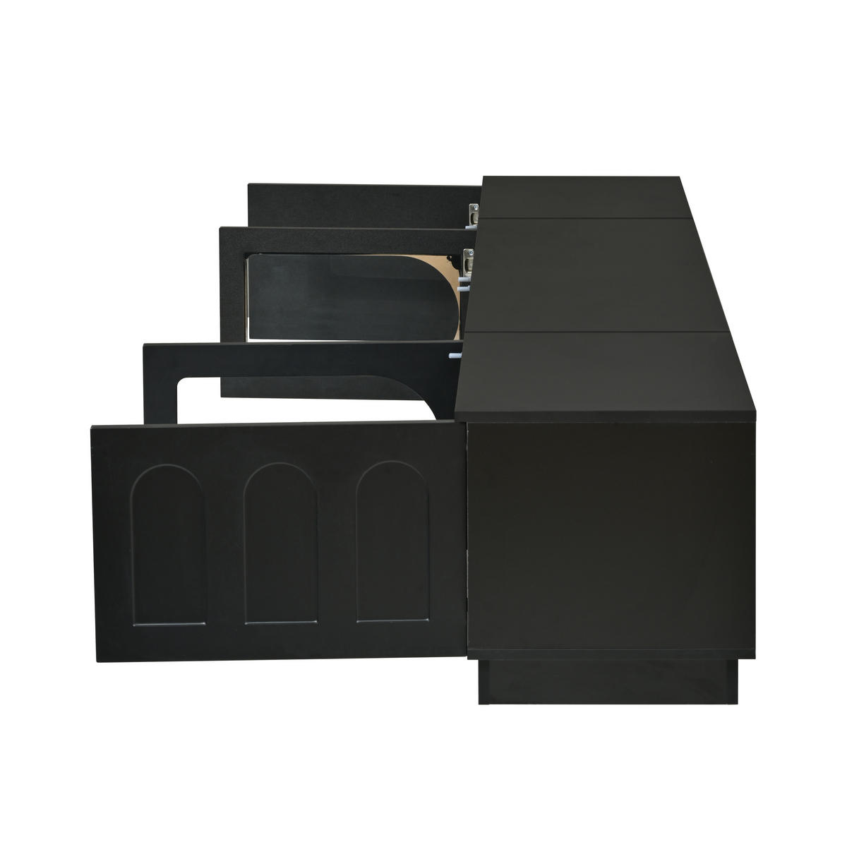 TV-LOWBOARD mit LED, APP-Steuerung, Glastür und Bogentür - Schwarz, Holzwerkstoff (200/42/40cm) - FLIEKS