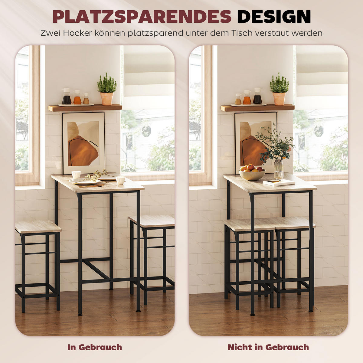 BARTISCH Set Bartisch mit Barhocker-Set, Naturholz - Naturfarben, Holz (80/87/50cm) - HOMCOM