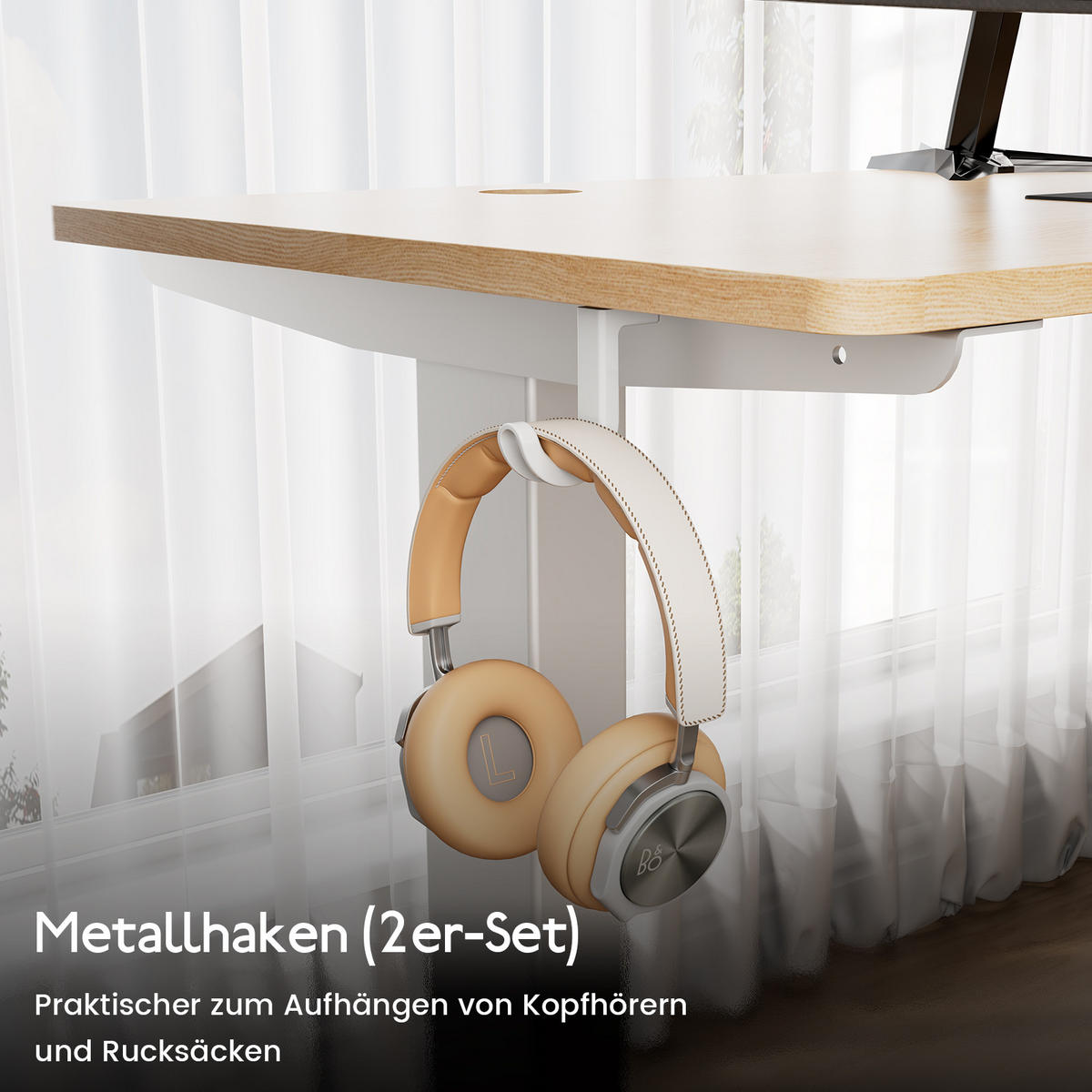 SCHREIBTISCH elektrisch höhenverstellbar 60 x 140 cm, mit Memory- und Kollisionsschutzfunktion - Naturfarben, Metall (140/60/117cm) - HOMAVO