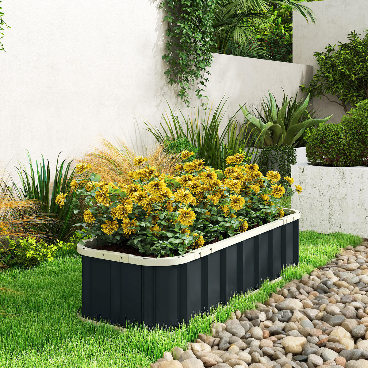 HOCHBEET Verzinkter Stahl Kunststoff Dunkelgrau 136/52/31 cm - Dunkelgrau, Metall (52/31/136cm) - Outsunny