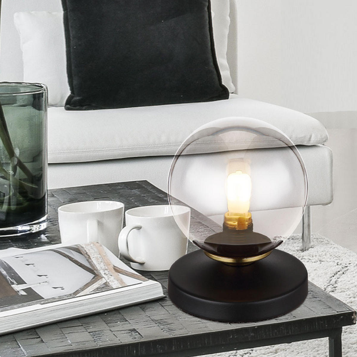 TISCHLEUCHTE Metall Rauchglas Grau - Grau, Glas (10/10/13cm) - Globo Lighting