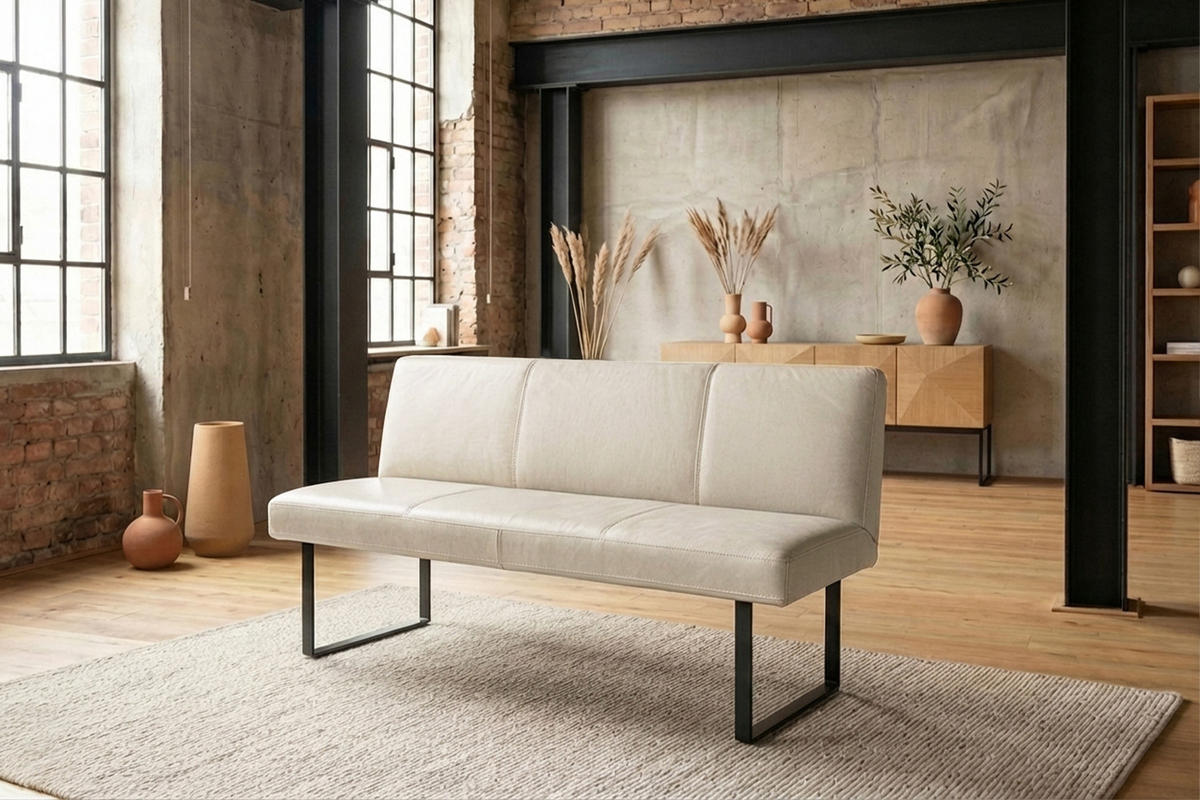ESSZIMMERBANK ELEEN Hellgrau Leder - Hellgrau, Leder (143/85/69cm) - KAWOLA