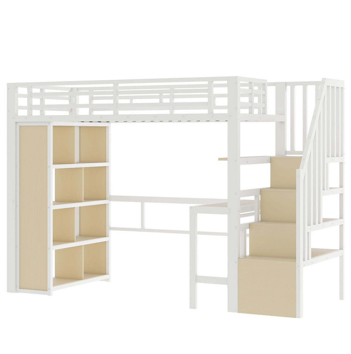 HOCHBETT 90/200 cm aus Metall/MDF mit Schreibtisch und Stauraumtreppe Weiß - Weiß, Metall (90/200cm) - Modenvie
