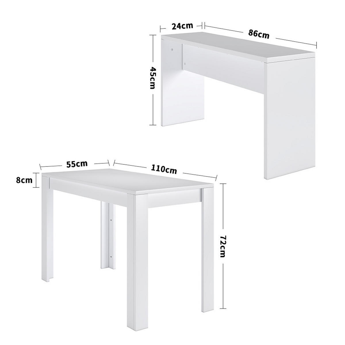 ESSGRUPPE 3-TLG. Platzsparend Spanplatte Weiß - Weiß, Holzwerkstoff (110/72/55cm) - Livingandhome