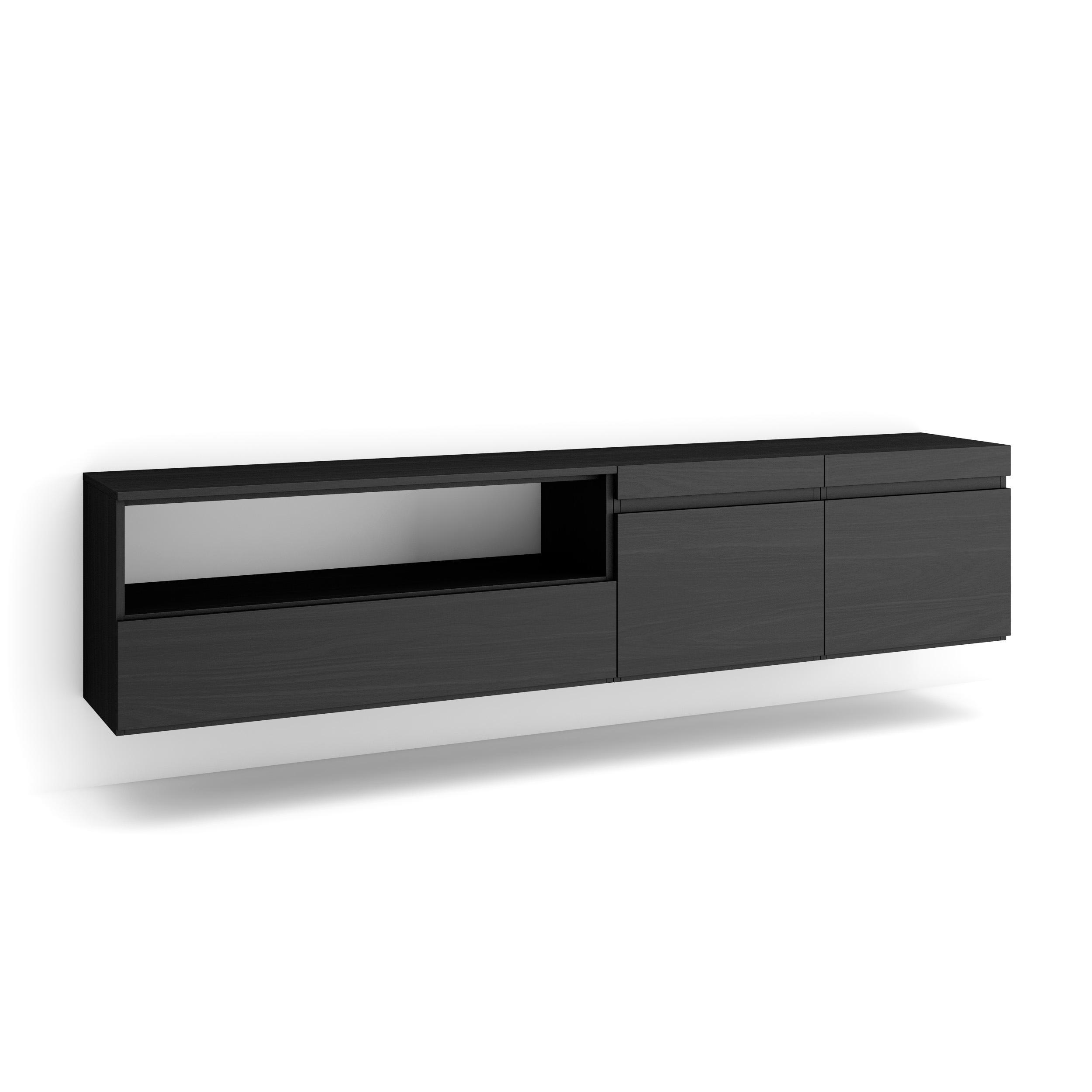LOWBOARD Hängend, schwarz, 200/35/45cm - Schwarz, Holzwerkstoff (200/45/35cm) - Skraut Home