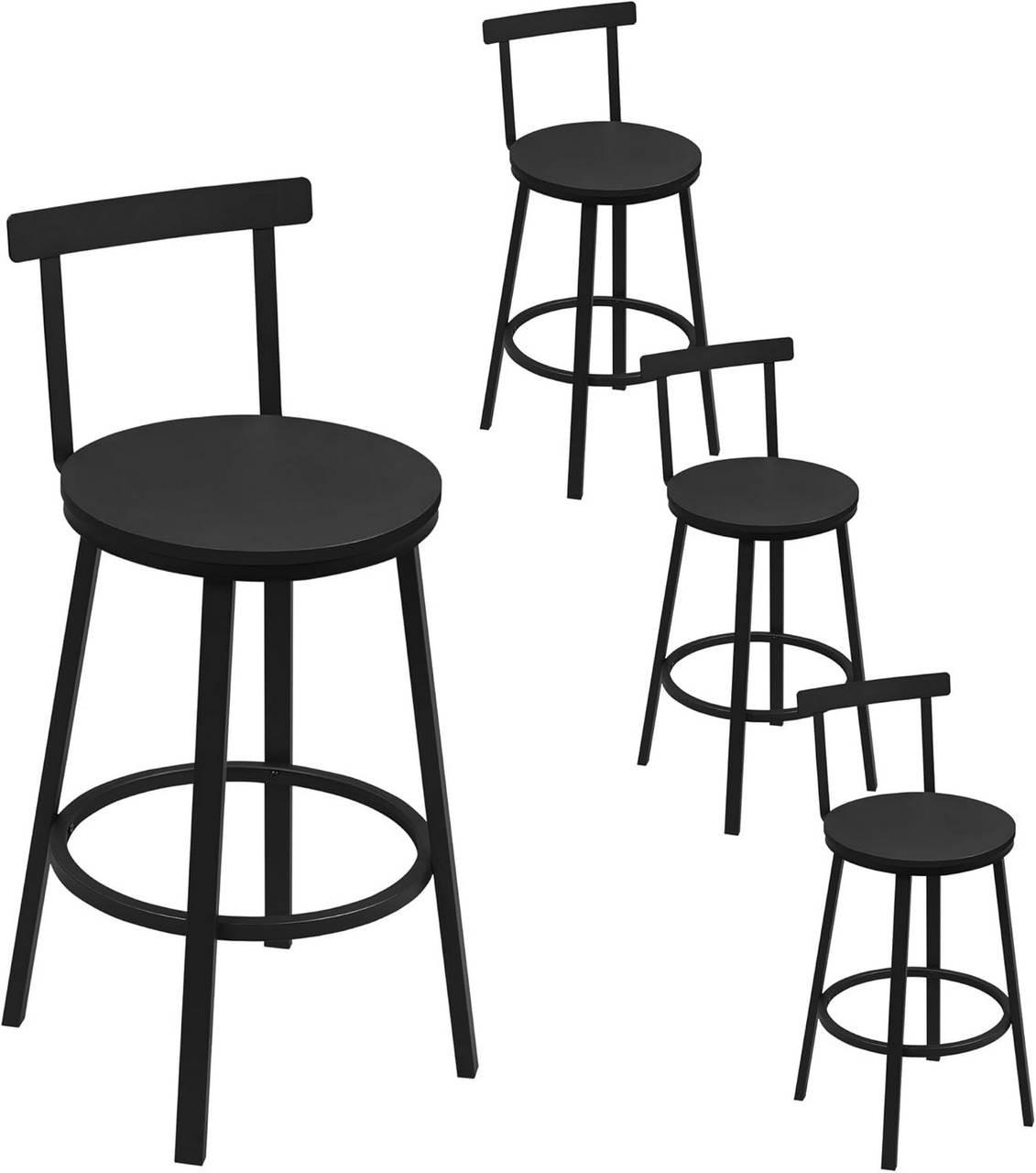 BARHOCKER 4er Set mit Lehne, Schwarz - Schwarz, Holzwerkstoff/Metall (51.5/89/51.5cm) - Woltu