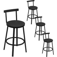 BARHOCKER 4er Set mit Lehne, Schwarz - Schwarz, Holzwerkstoff/Metall (51.5/89/51.5cm) - Woltu