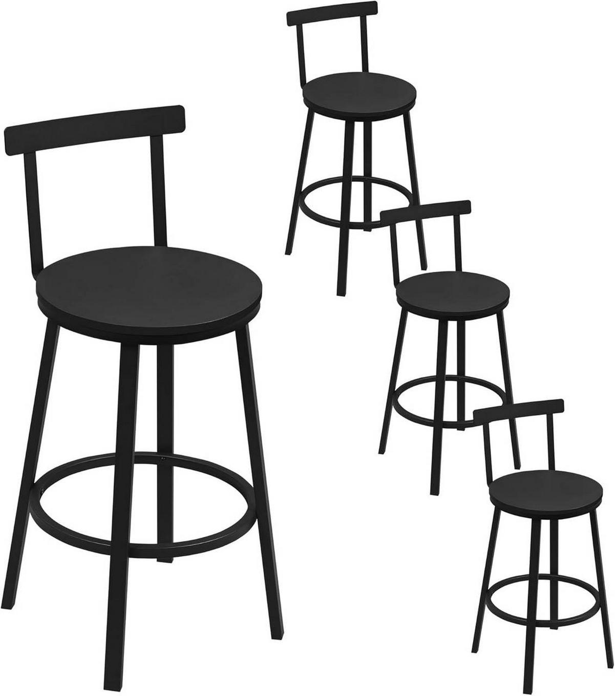 BARHOCKER 4er Set mit Lehne, Schwarz - Schwarz, Holzwerkstoff/Metall (51.5/89/51.5cm) - Woltu