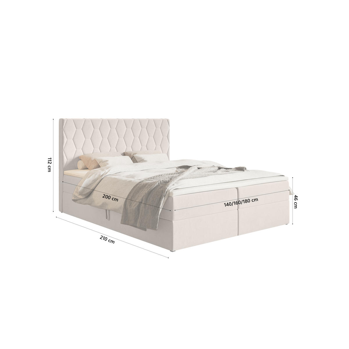 BOXSPRINGBETT Wemio 160x200 cm, Creme - Ecru, Textil (160/200cm) - Fedve