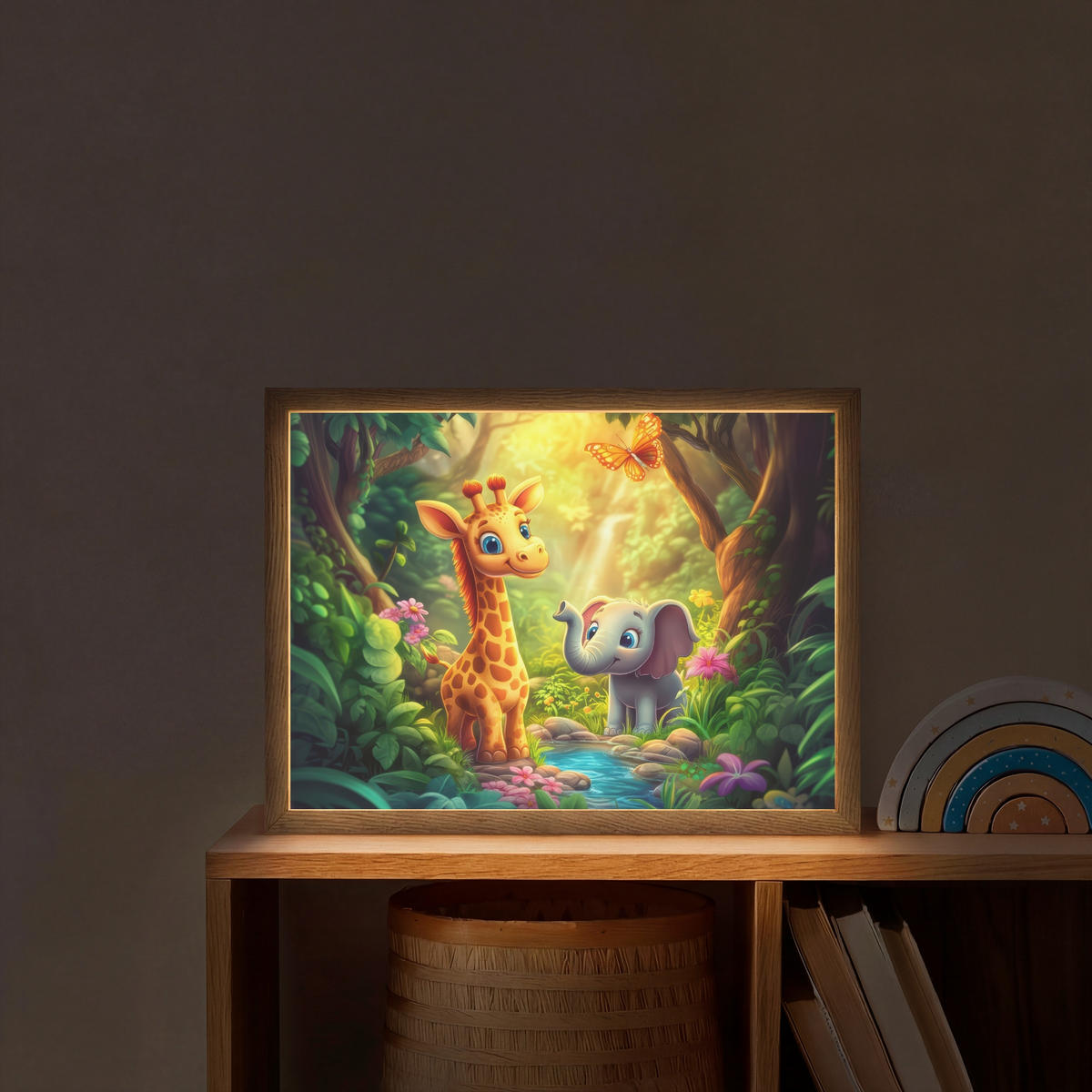 NACHTTISCHLAMPE MIT AKKU Giraffe - Elefant - Blumen - Dschungel 40x30 cm - Grün, Holzwerkstoff (8/40/30cm) - OnlyWow