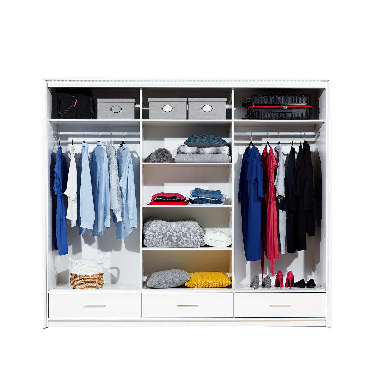 SCHWEBETÜRENSCHRANK SENNA 255/222/61 cm 3-türig mit Spiegel Schwarz - Schwarz, Holzwerkstoff (255/222/61cm) - MASSENO