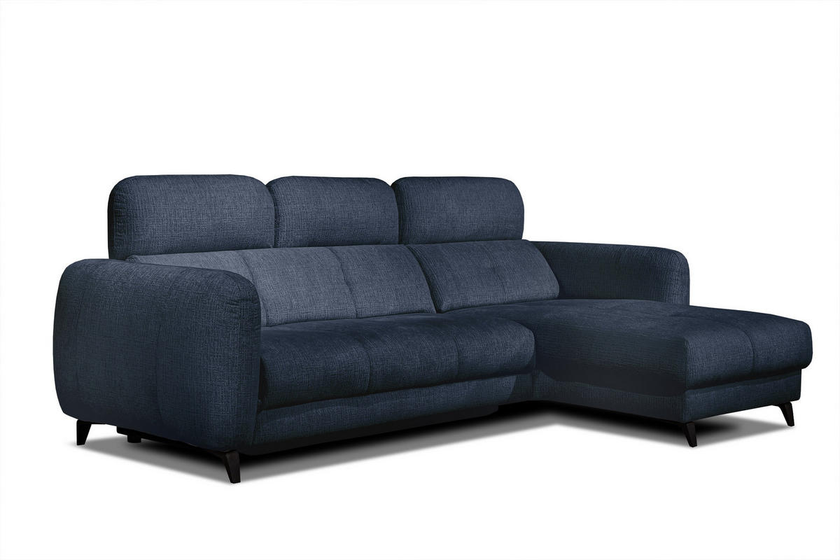 ECKSOFA SVEN 3-Sitzer, 1 Relax XL, verstellbare Kopfstützen, navy blue - Schwarz/Dunkelblau, Holzwerkstoff/Textil (256/163cm) - Courtois Laville