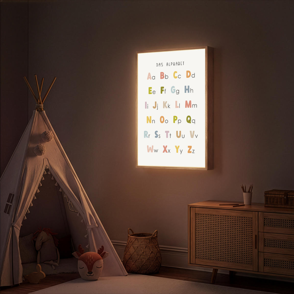 NACHTTISCHLAMPE MIT AKKU Pädagogisch - Alphabet lernen - Farbenfroh - Weiß - Buchstaben 60x90 cm - Weiß, Holzwerkstoff (8/60/90cm) - OnlyWow