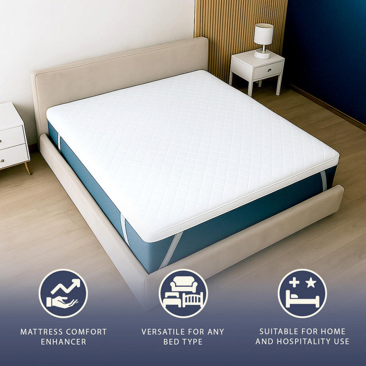 MATRATZENTOPPER 160x190 aus Memory Foam mit 9 Differenzierten Zonen | Höhe 7 cm | Abnehmbarer Bezug aus Pure Hypoallergenem Stoff - Weiß, Textil (160/190cm) - The White Stone