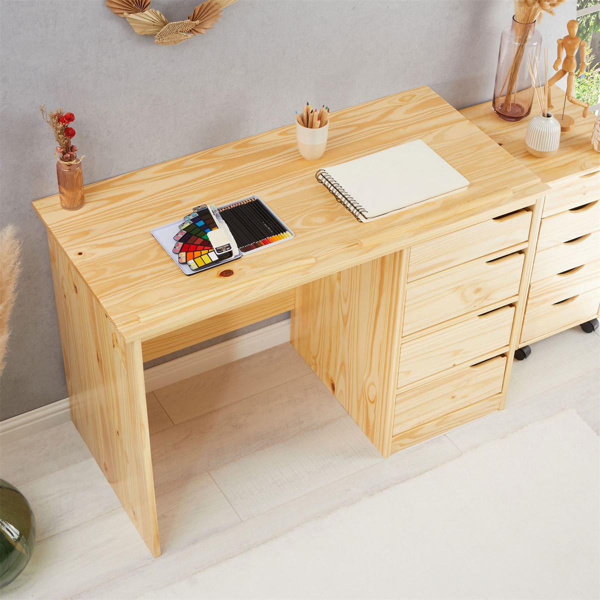 KINDERSCHREIBTISCH EMMA - Naturfarben, Holz (114/76/55cm) - IDIMEX