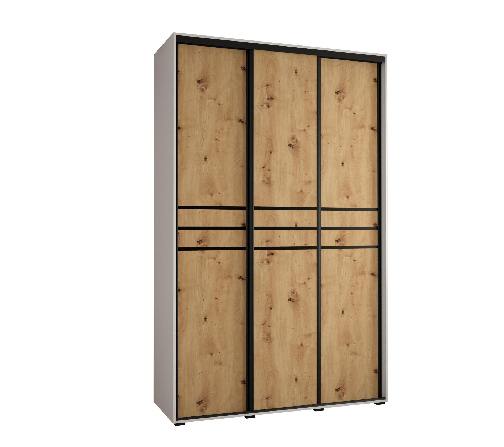Abiks Möbel Schwebetürenschrank Weiß, Eiche Artisan, Schwarz 160x235x60 cm