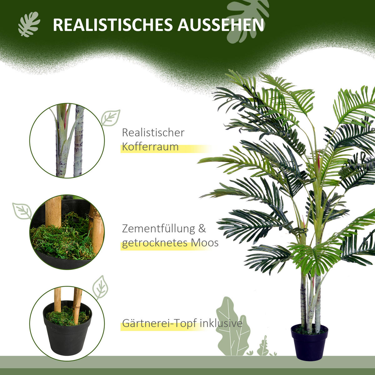 KÜNSTLICHE Pflanzen, PE, Zement, Grün - Grün, Kunststoff (150cm) - Outsunny