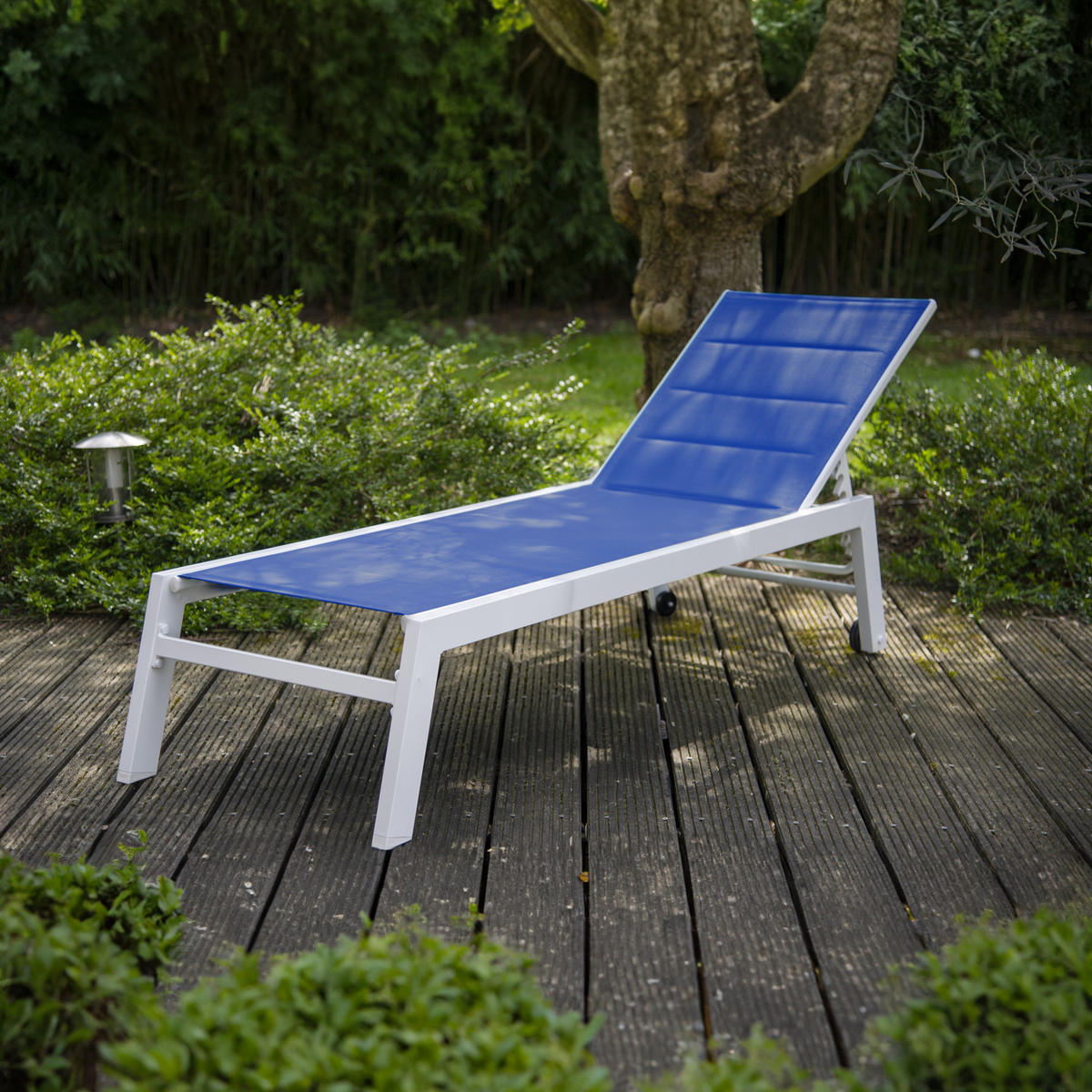 SONNENLIEGE Barbados Blau und Weiß - Blau, Metall (61/95/198cm) - Happy Garden