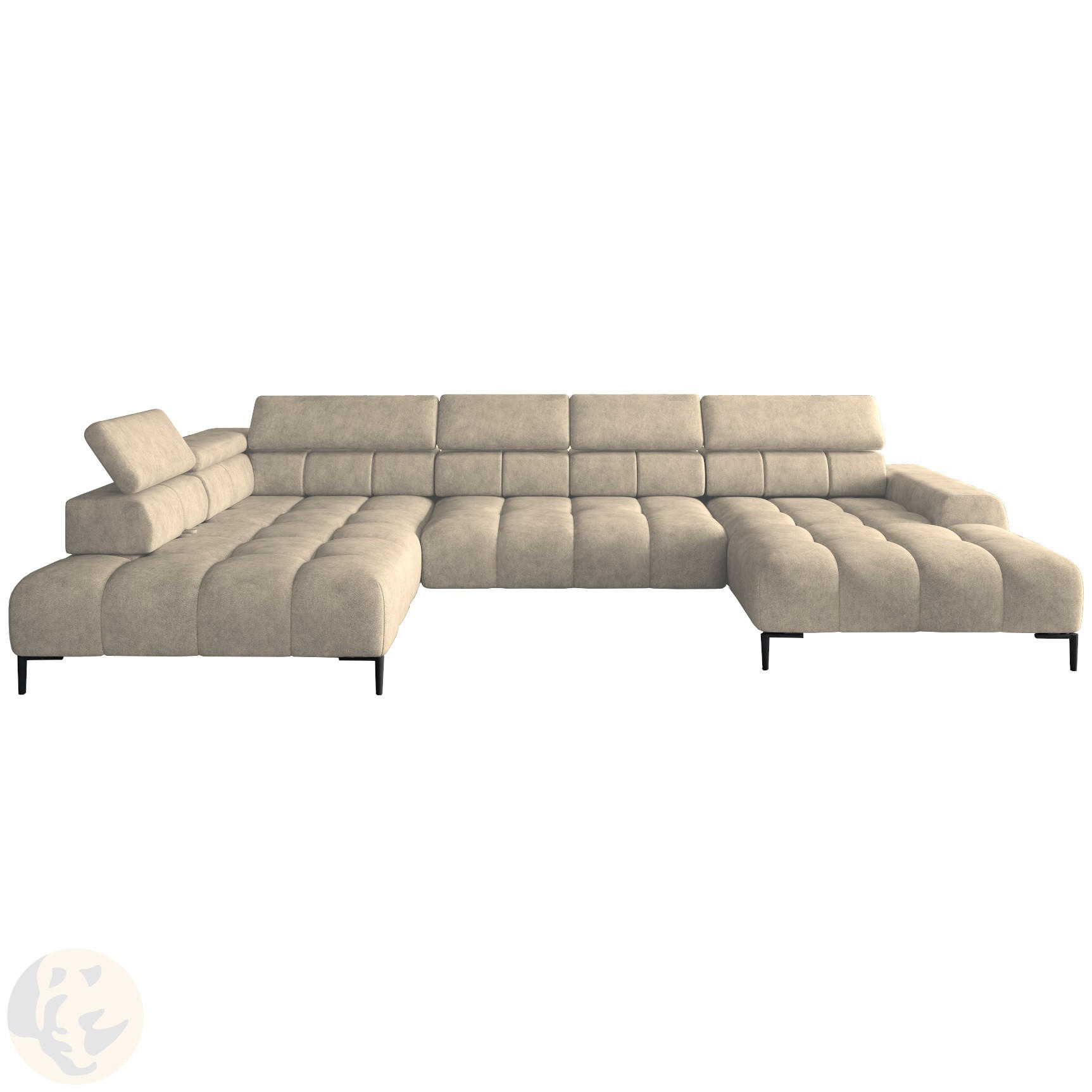 ECKSOFA PLAZA XL U-förmig, modern, mit verstellbarer Kopfstütze, Schlafmöglichkeiten, freistehend, LINKS 177x385x99 cm Cream - Creme, Holz/Textil (177/385cm) - DomoHome