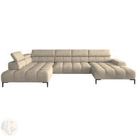 ECKSOFA PLAZA XL U-förmig, modern, mit verstellbarer Kopfstütze, Schlafmöglichkeiten, freistehend, LINKS 177x385x99 cm Cream - Creme, Holz/Textil (177/385cm) - DomoHome