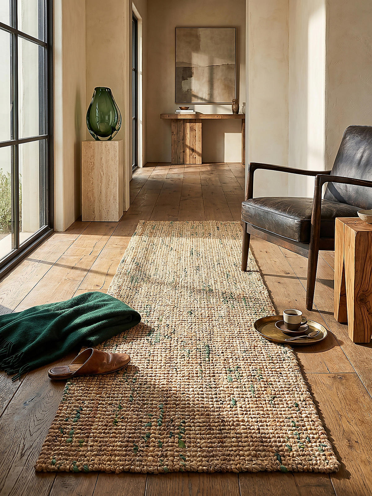 JUTETEPPICH Jute Naturbelassen, Wohnzimmer Natur-Grün Läufer 60x230 - Beige, Textil (230/60cm) - KADIMA DESIGN