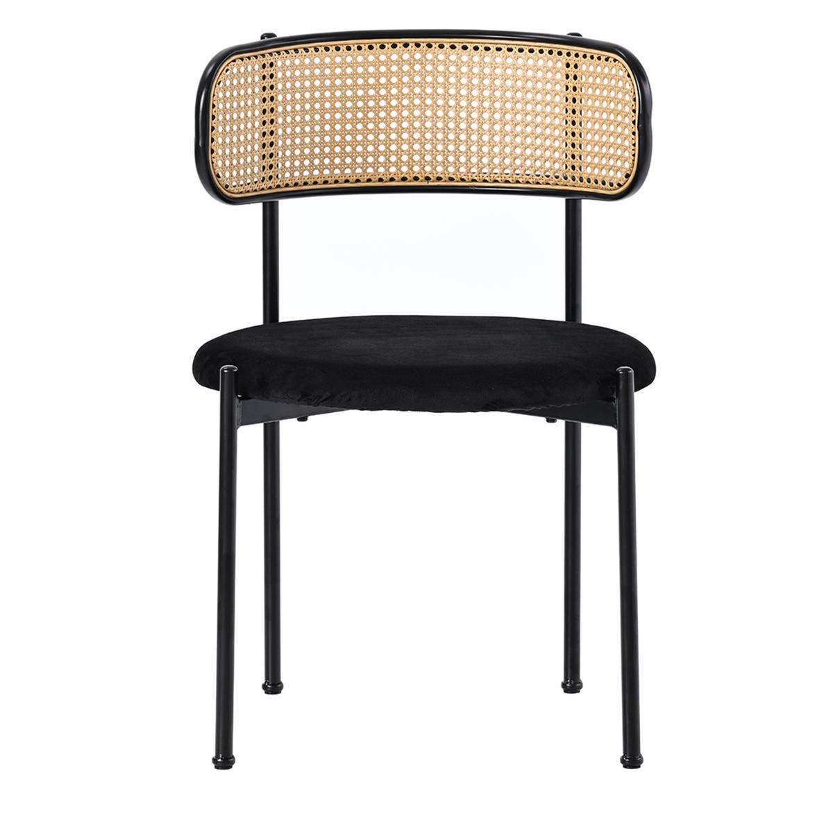 ESSZIMMERSTUHL 2er-Set Samt mit Rattan-Rückenlehne Schwarz - Schwarz, Metall (40/75/45cm) - Meubliv