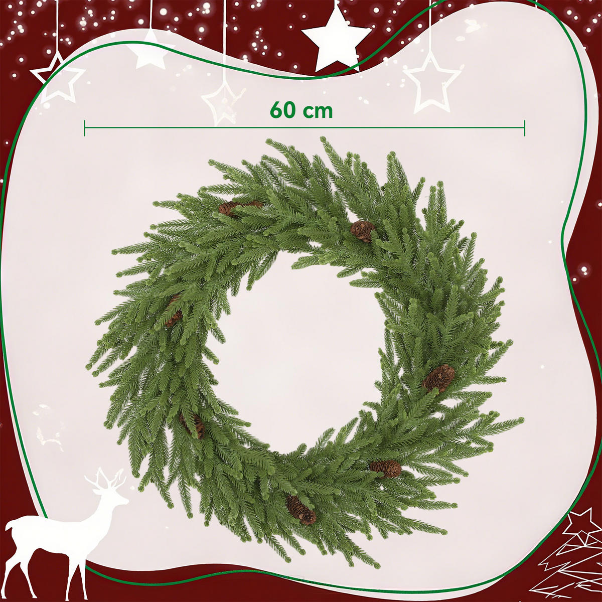 WEIHNACHTSKRANZ mit Zapfen, Türkranz Künstlicher Weihnachtskranz für Tür Grün - Grün, Kunststoff (60/15/60cm) - HOMCOM