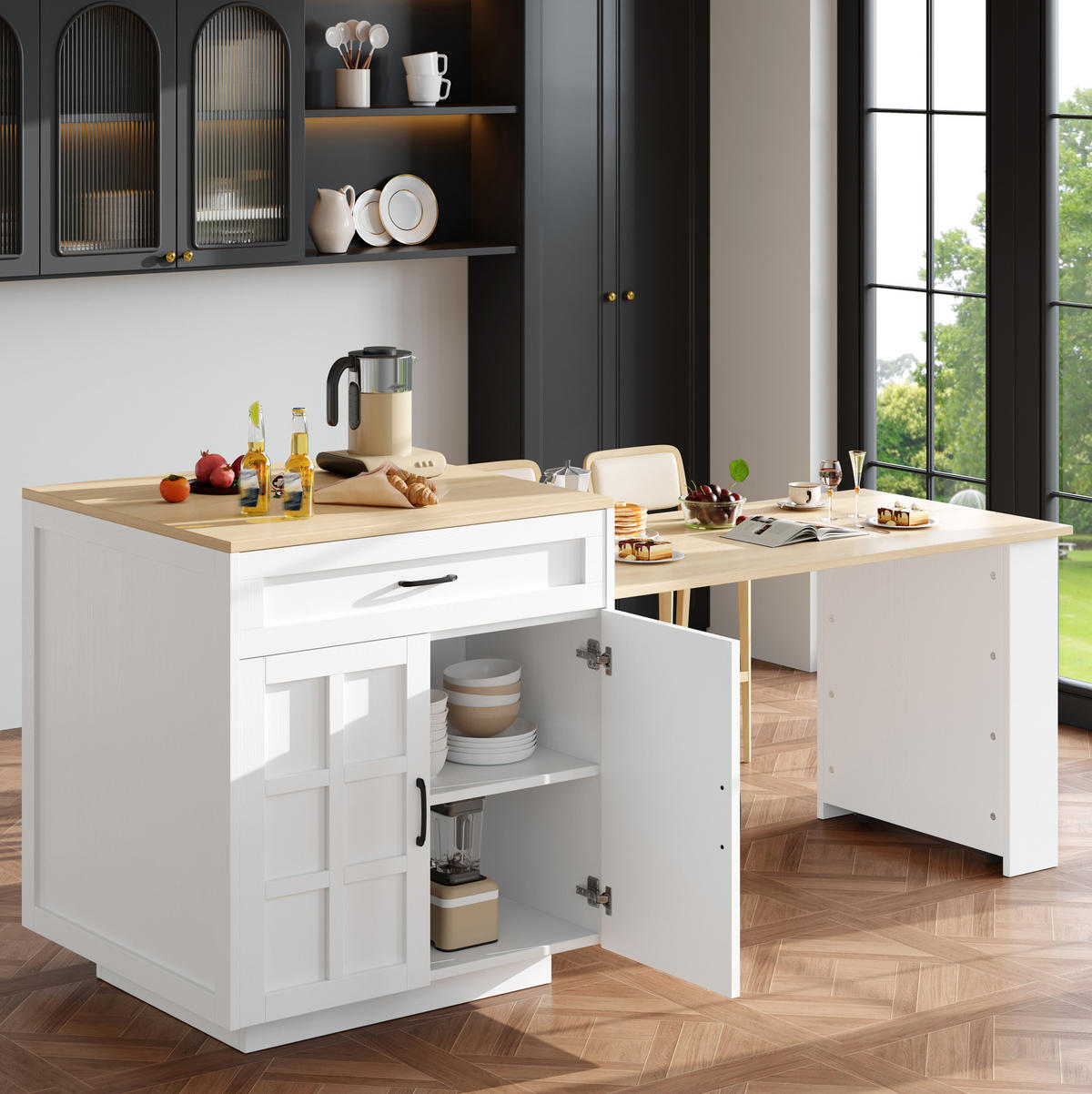 BARTISCH ausziehbar mit Stauraum 133-202 x 70 x 93,5 cm Weiß - Weiß, Holz (70/93.5/202cm) - Beauniv