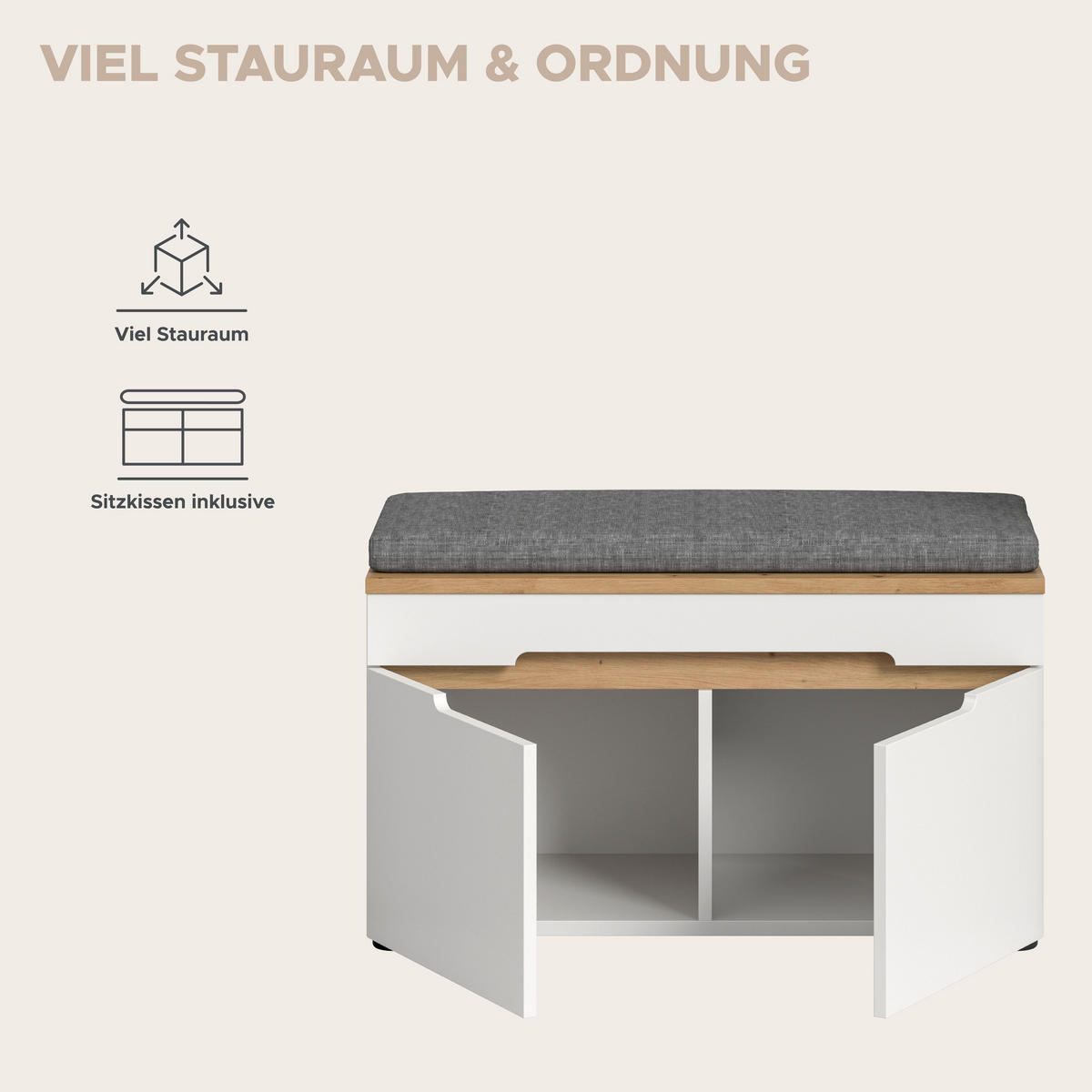 SITZBANK Nova inkl. Sitzkissen (B/H/T: 60x45x37 cm) in Weiß - Weiß, Holzwerkstoff (80/45/37cm) - Homes & Jones