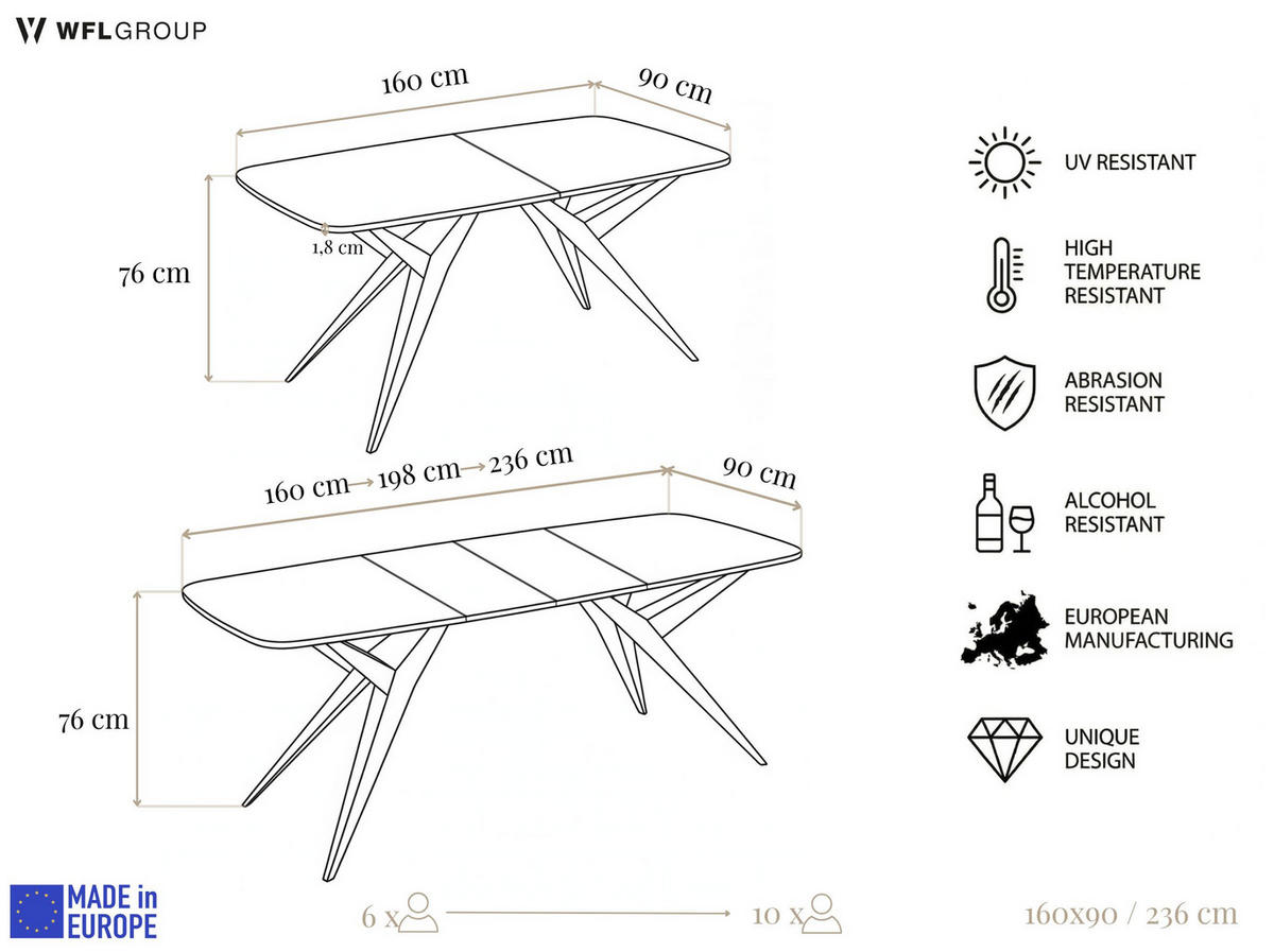 ESSTISCH Trax ausziehbar rechteckig oval, Marmor Schwarz 160-240/90/76 - Anthrazit/Schwarz, Holzwerkstoff/Metall (160/90/76cm) - WFL GROUP