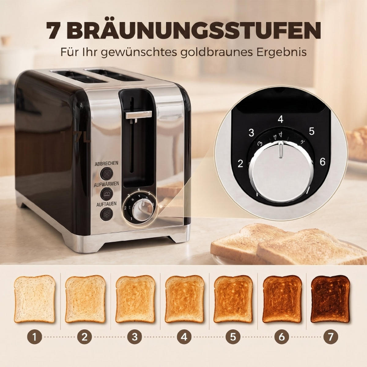 WASSERKOCHER‑SET mit Toaster, 1,7 L elektrischer Wasserkocher & 2‑Scheiben‑Toaster, Retro‑Frühstücksset in Schwarz‑Edelstahl für die Küche - Schwarz, Metall (23.5/24.4/16cm) - Joyfair