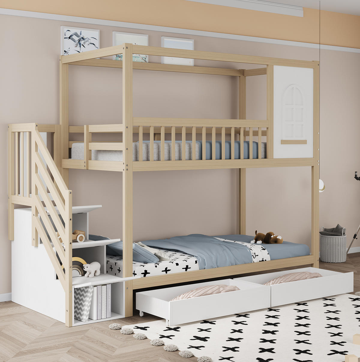 ETAGENBETT mit Stauraum 90x200 cm Massivholz Naturholz - Braun, Holzwerkstoff (90/200cm) - Beauniv