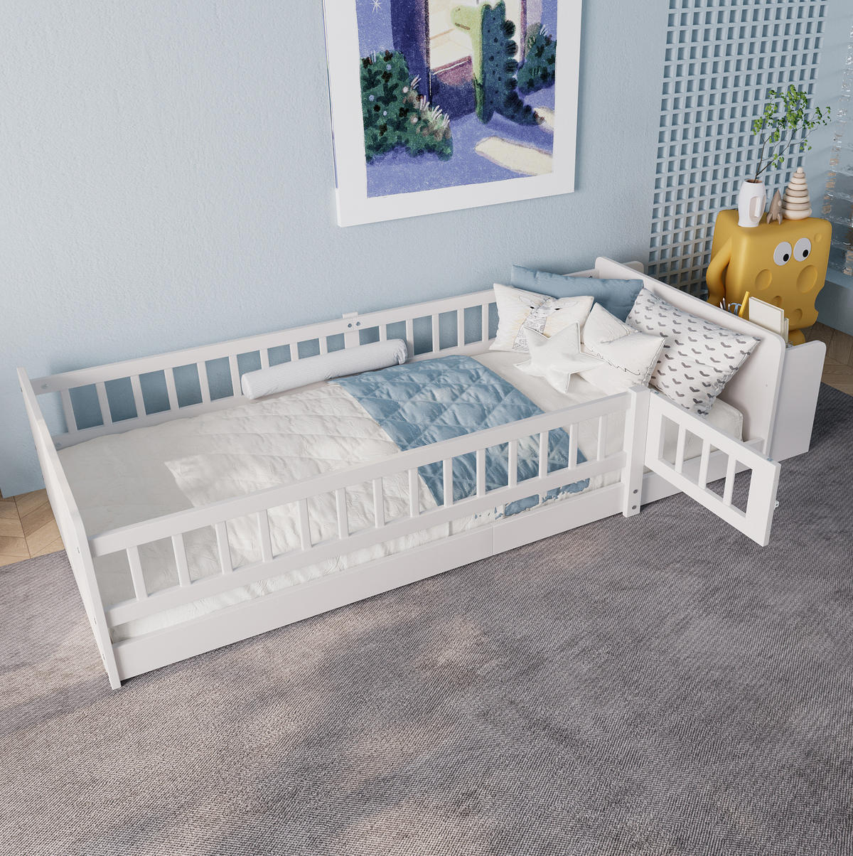 KINDERBETT 90/200 cm Weiß aus Kiefernholz und MDF mit offenem Stauraum - Weiß, Holz (90/200cm) - OKMYHOME