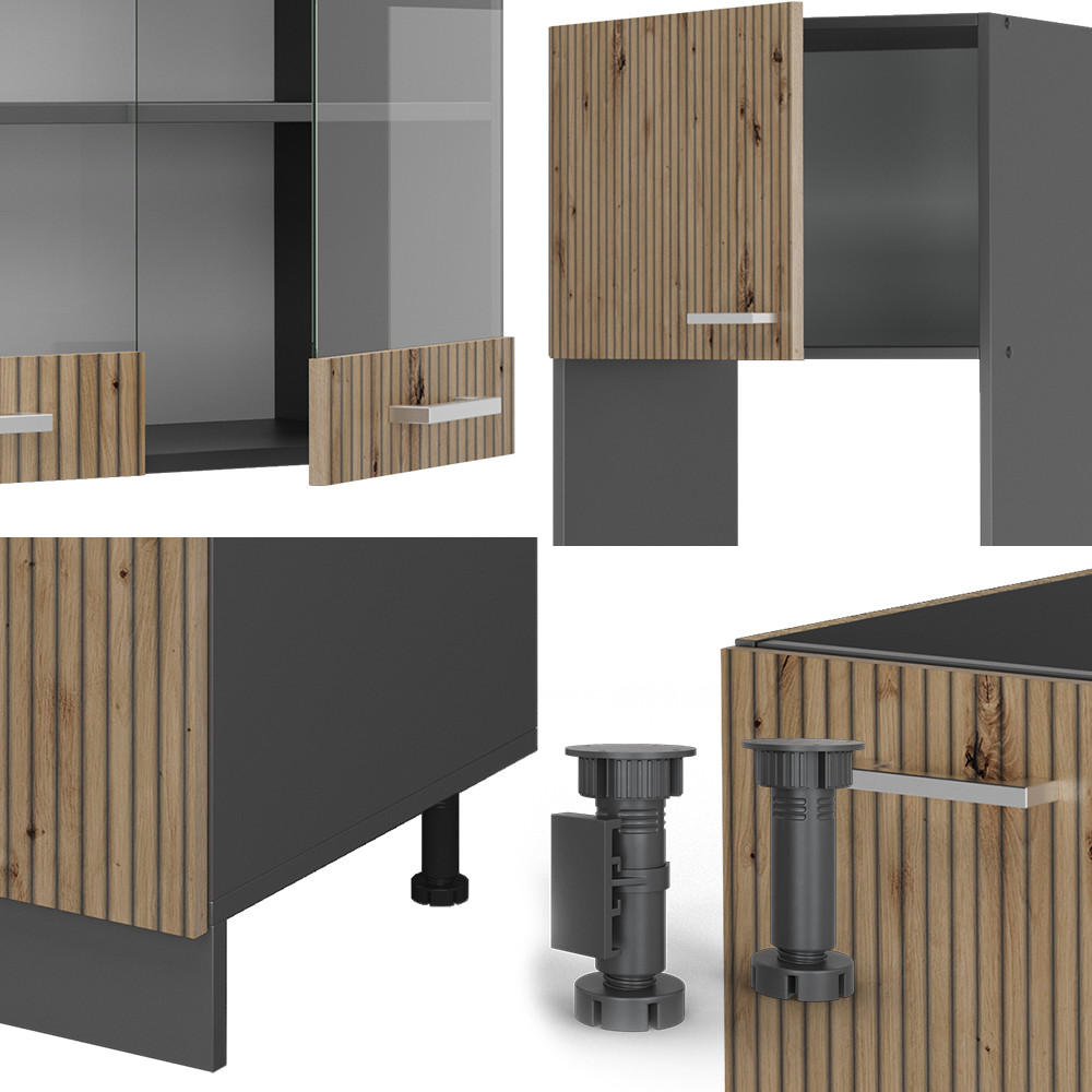 EINBAUKÜCHE R-Line Artisan Eiche/Anthrazit 237 x 247 cm ohne AP - Anthrazit/Eiche Artisan, Holzwerkstoff (247/81.6/46cm) - Vicco
