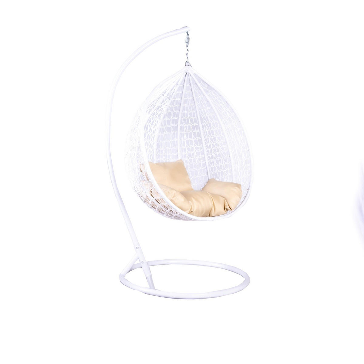 HÄNGESESSEL Cobe Weiß, Beige Kissen, Garten Hängesessel Kokon aus Technorattan - Beige/Weiß, Kunststoff/Metall (107/198/68cm) - Bettso