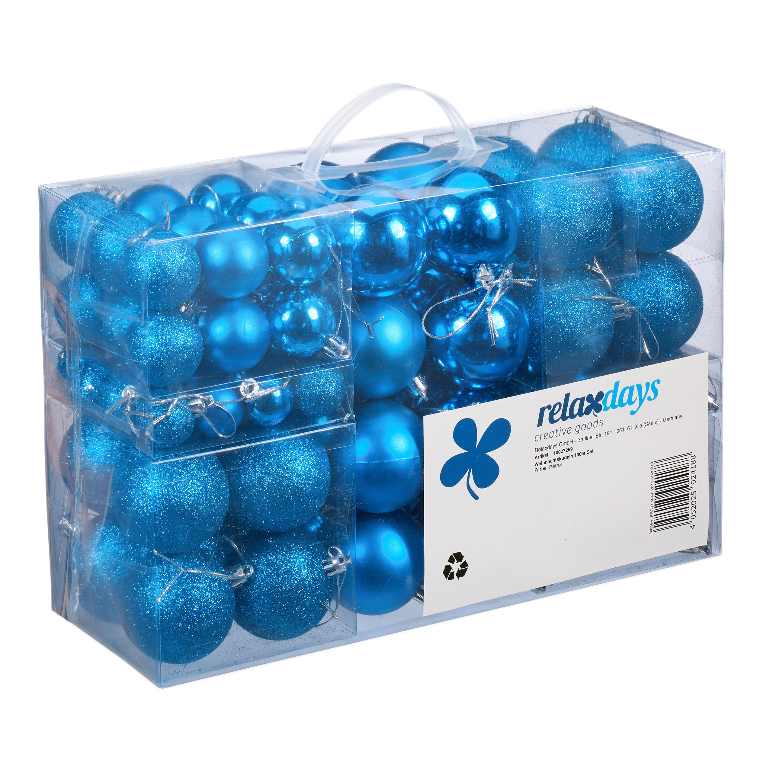 100XWEIHNACHTSKUGELN - Hellblau, Kunststoff (6/7/6cm) - Relaxdays