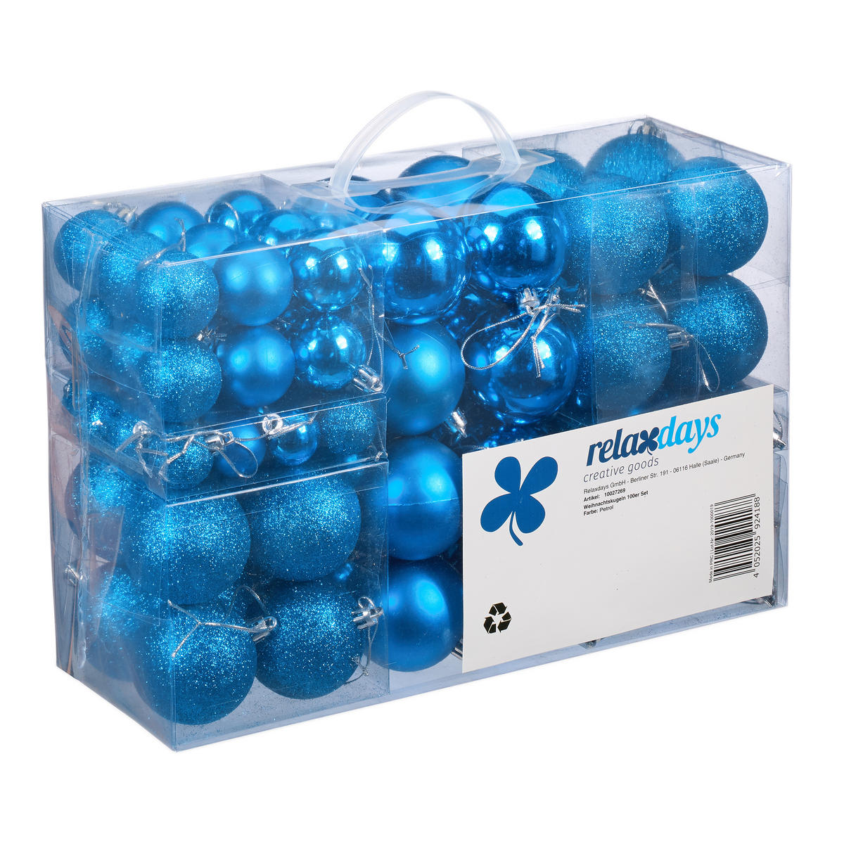100XWEIHNACHTSKUGELN - Hellblau, Kunststoff (6/7/6cm) - Relaxdays