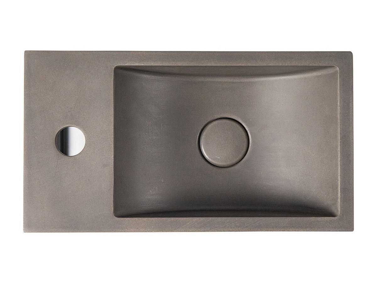 HANDWASCHBECKEN hängend rechteckig aus Beton - Armaturen links - 40 x 22 cm - UCHAMI - Schwarz, Metall (40/19.5/22cm) - Vente-Unique