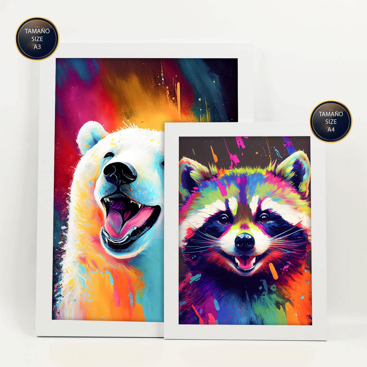 POSTER Set Mit 6 Katzen Und Bären Im Hochformat Lebhafte Aquarell Stil Illustrationen Von Lächelnde Tiere Innenarchitektur A3 & A4 Weißer Rahmen - Weiß, Papier (29/3cm) - Nacnic