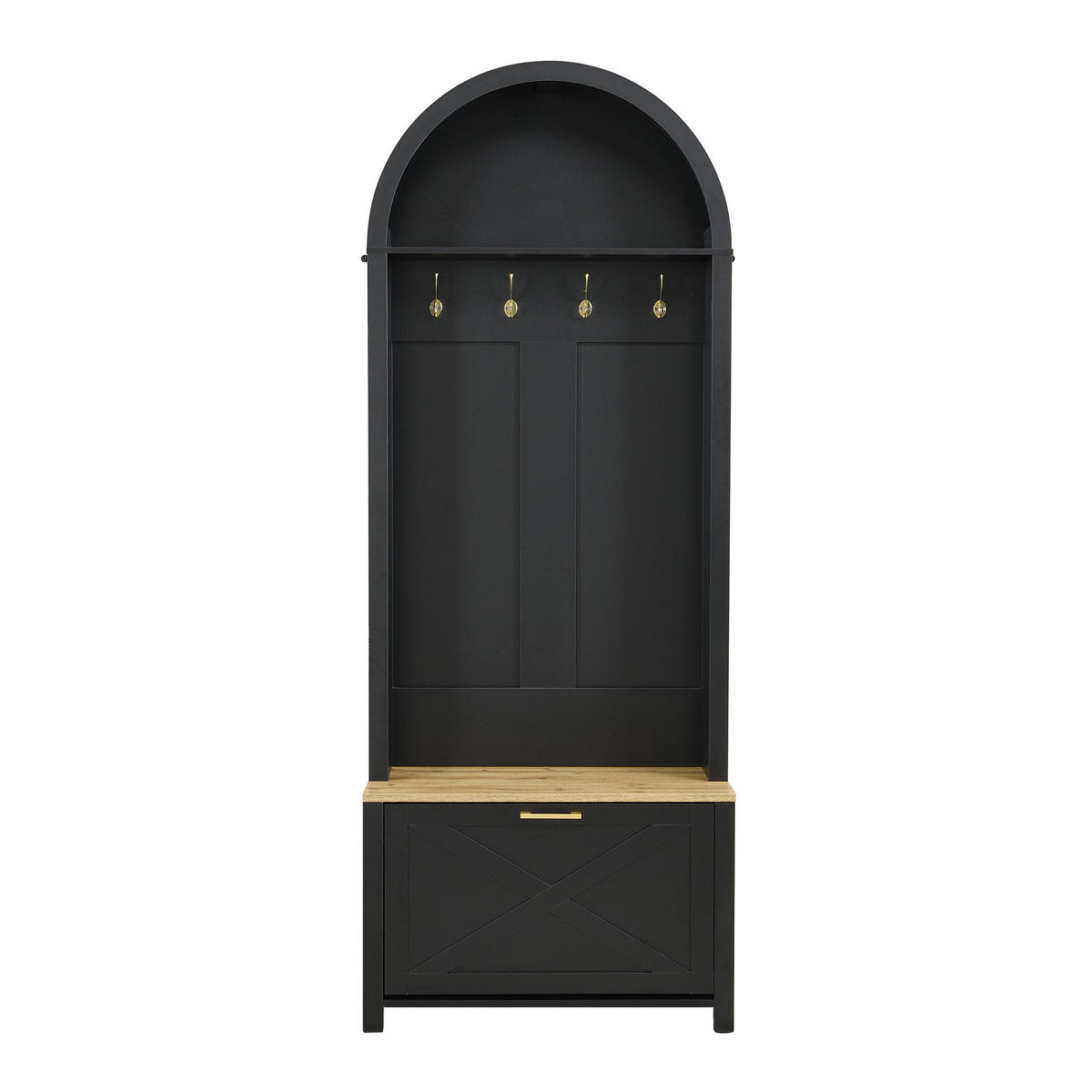 FLURGARDEROBE mit Schuhablage 75/35/195 cm in Schwarz/Natur - Schwarz, Holzwerkstoff (35/195/75cm) - BEAOK