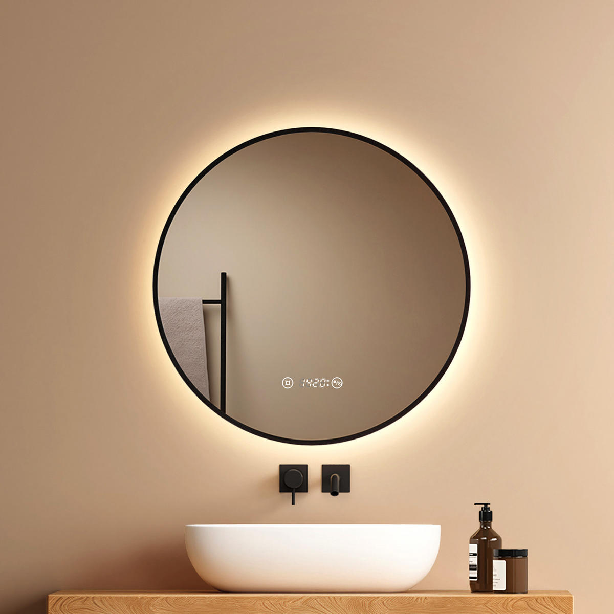 BADSPIEGEL Rund mit Beleuchtung Gold ф70 cm - Goldfarben, Glas (70/3.1/70cm) - EMKE