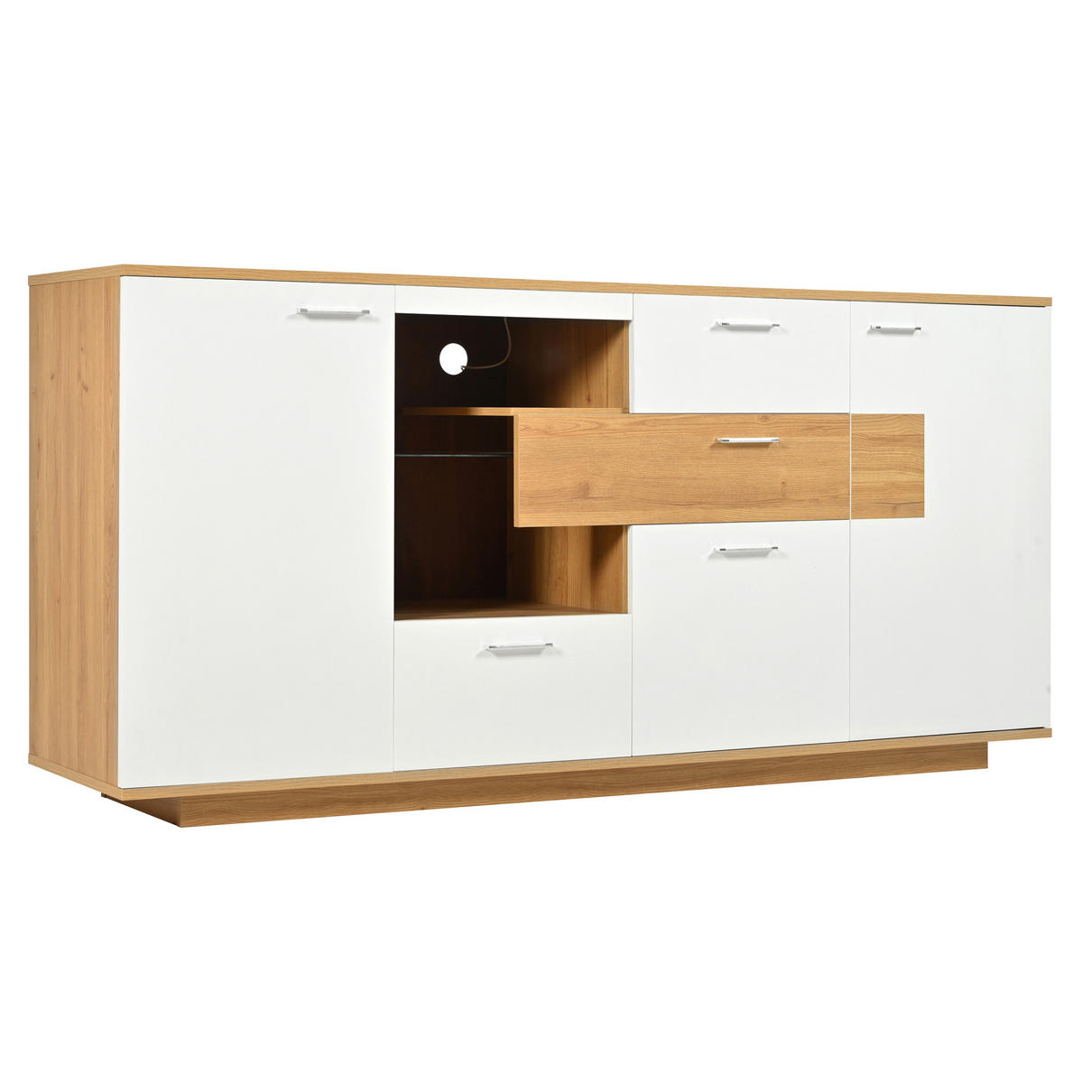 SIDEBOARD 160/40/77 cm Natur/Weiß aus MDF mit LED-Beleuchtung - Naturfarben, Holzwerkstoff (40/77/160cm) - OKMYHOME