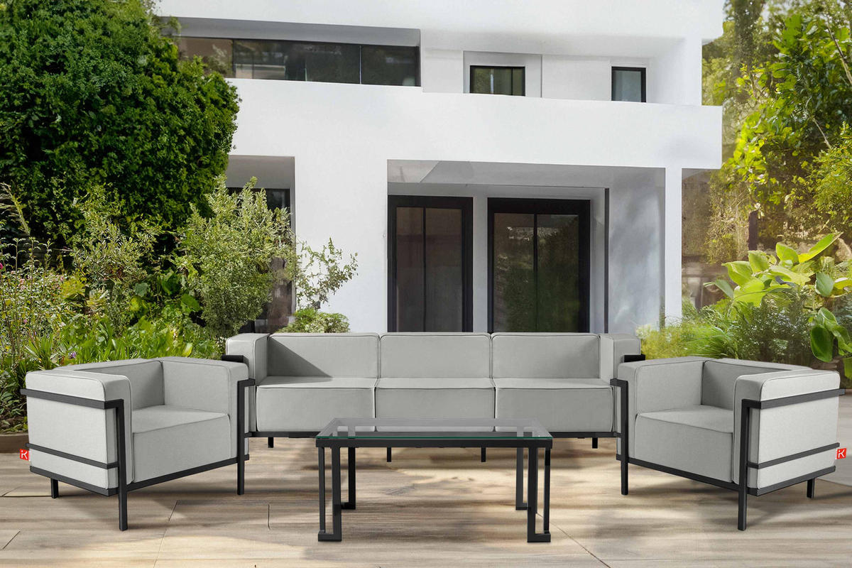 GARTENSOFA TRIGLO 3-Personen, Stahlrahmen, Modern, Dunkelgrau/Hellgrau - Dunkelgrau/Hellgrau, Textil/Metall (229/70/69cm) - KONSIMO®